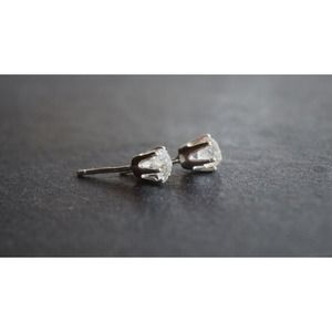 Sterling silver stud earrings, alternative diamond, uncut natural gemsto…